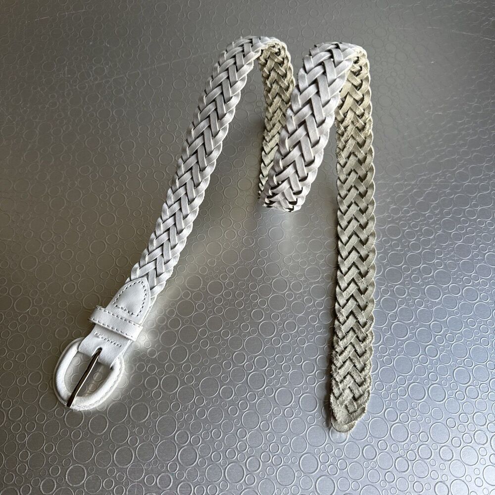 Vintage White Split Leather Braided Belt Made in Guatemala Womens - Size S